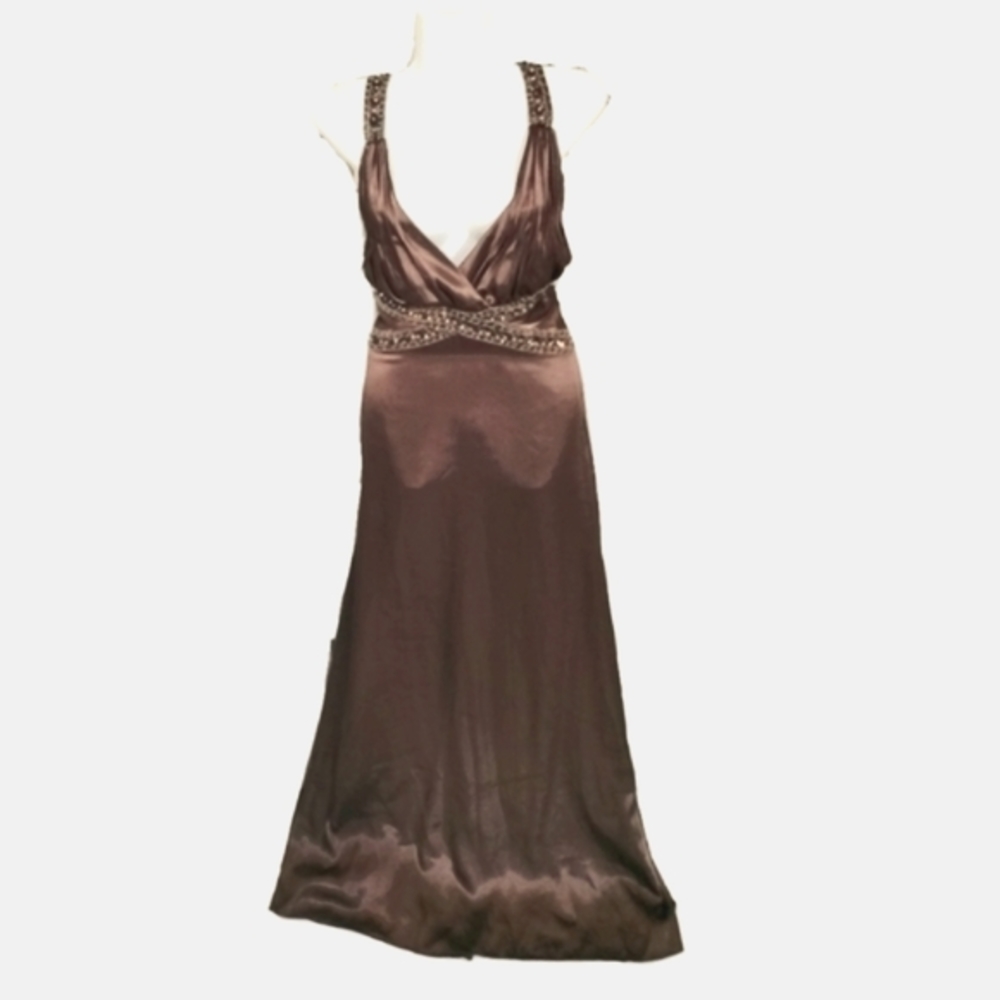 Satin copper beaded gown